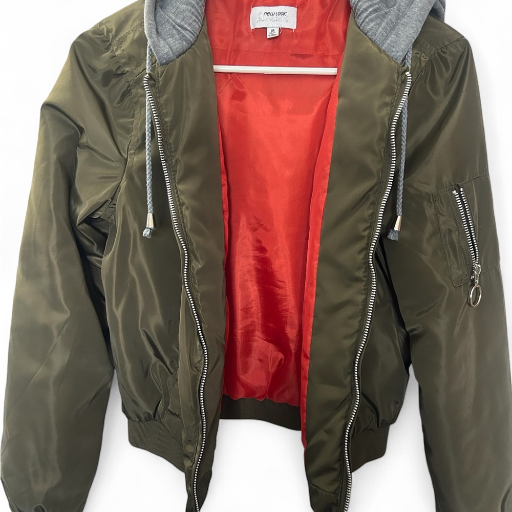 New Look Olive Jacket with Gray Hood and Orange Lining